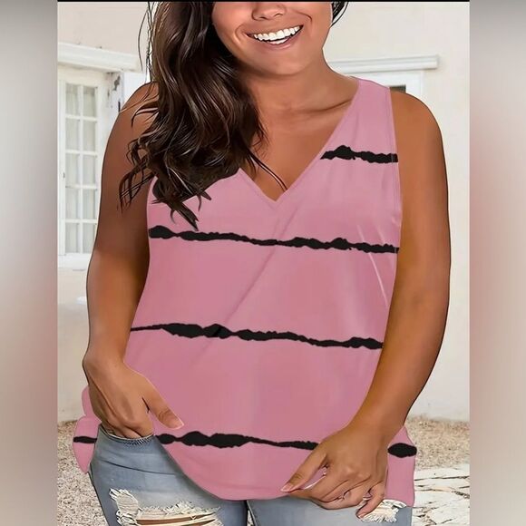 NWOT Plus Size Pink Tank Top Black Stripe - Size 22/24 - Picture 2 of 3